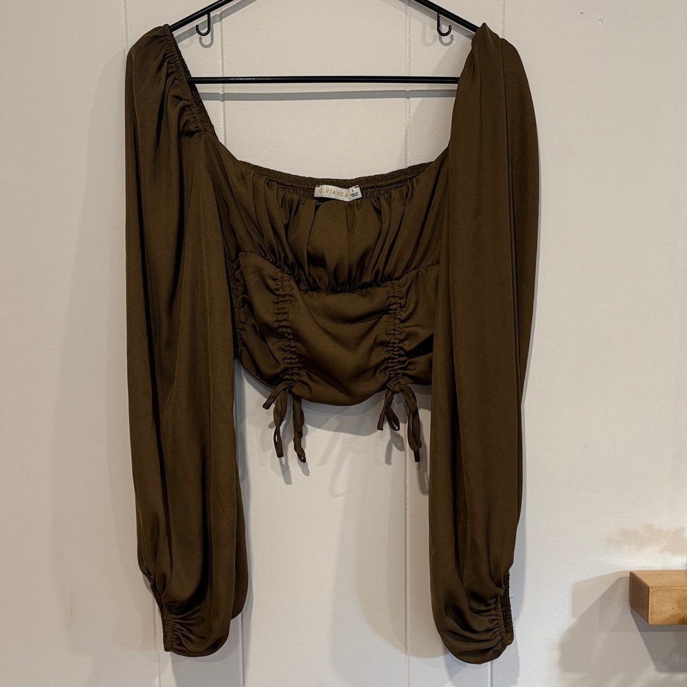 Chic Ruched Brown Blouse for Women